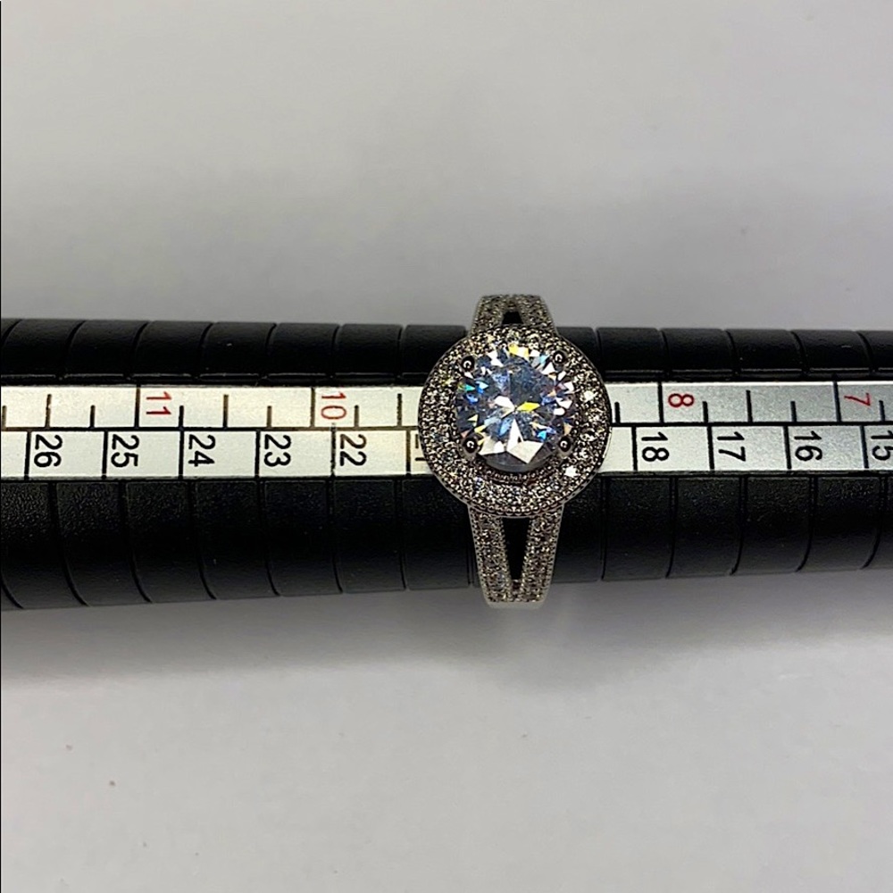 Silver Moissanite Solitaire Micro Pave Ring - Picture 4 of 8
